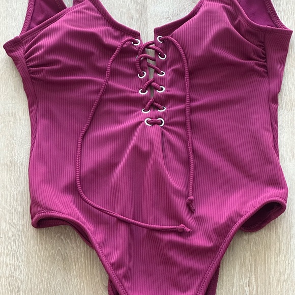 California Waves Purple One-Piece Swimsuit with Lace-Up Detail - Picture 2 of 6
